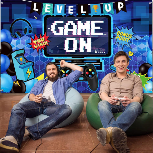Blulu Video Game Party Decoration, Video Gaming Photo Backdrop Banner for Gamer Room Decor (70.9 x 43.3 Inch)