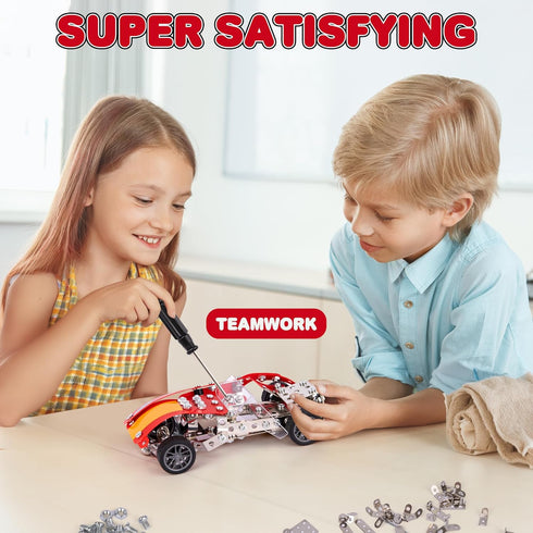 ArtCreativity Metal Model Car Building Kit, 230 PC 3D Car Model Kit for Boys, Red Vintage Toy Racecar