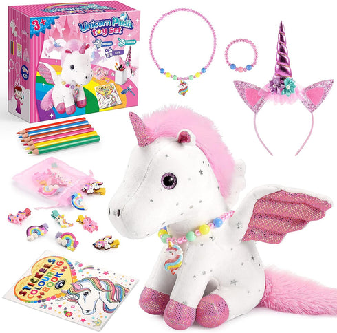 21-Piece Set 3-8 Unicorn Gift for Girls Ages | Soft Plush Stuffed Animals & Dress-Up Accessories Bundle | Idea Birthday