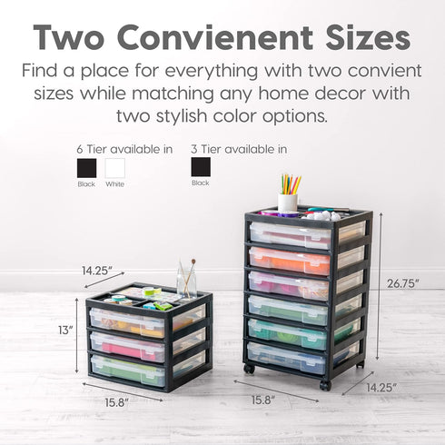 IRIS USA 6-Tier Scrapbook Rolling Storage Cart - Fits 12" x 12" Paper with Organizer Top, Black Frame