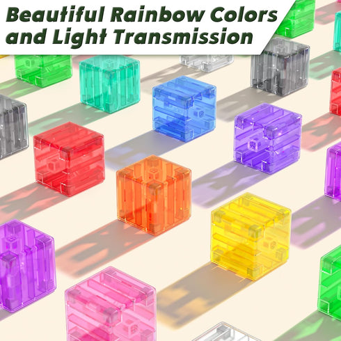 Set, 3+ Magnetic Blocks Building Toys - Transparent Rainbow Magnetic Cubes Outdoor Sensory Autism STEM Toys Gifts
