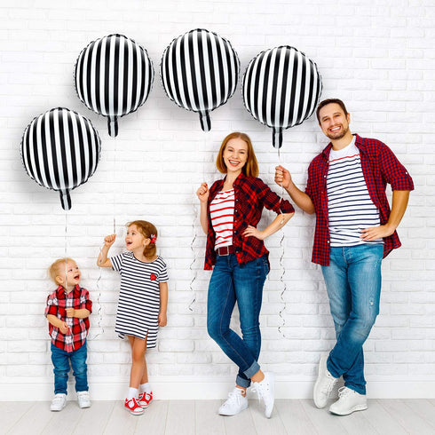 Gejoy 24 Pieces 18 Inch Black and White Striped Balloons, Foil Balloons for Halloween Birthday Decoration