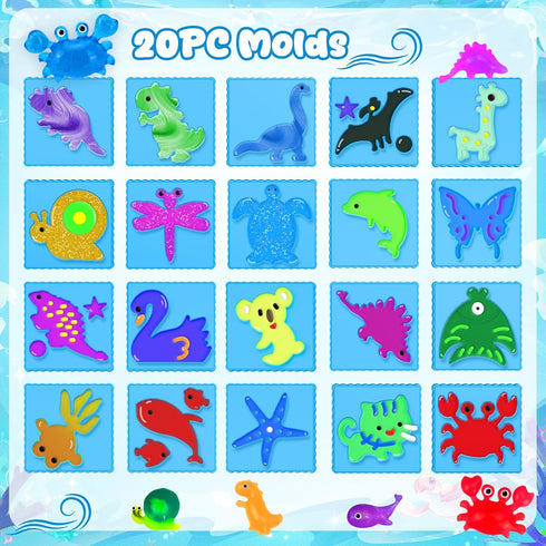20 20 3D Set CL FUN Magic Gel Water Toy Elf: Aqua Squishy Maker DIY Gels with Fairy Animal Mold Kits - Handmade Magical