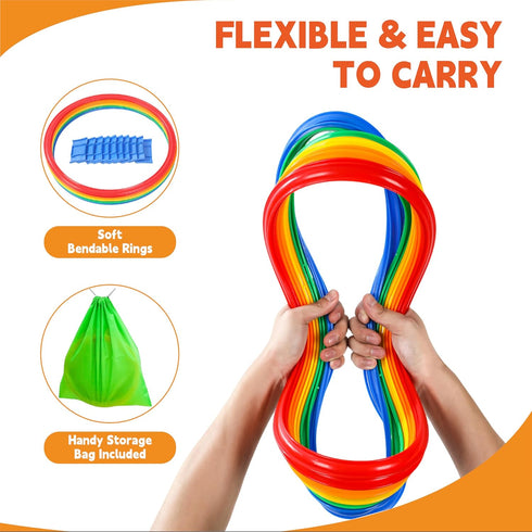 2-Set 20 (11-inch) 30 Hopscotch Rings, Round Hoops + Connectors, Agility Rings for Kids, Builds Gross Motor Skills