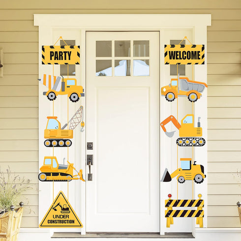 DISHIDIANZI 10 Pcs Construction Themed Party Cardboard Cutout Porch Banner Sign Decoration Supplies