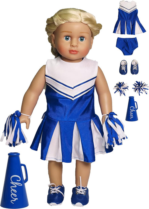American Fashion World Blue Cheerleading Outfit for 18-Inch Dolls | Accessories Included