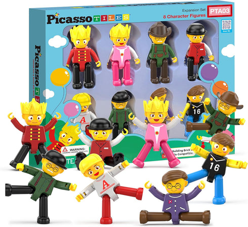 PicassoTiles Magnetic Tiles Compatible - 8pc Character Action Figures Add On Set for Educational Toddlers Toy