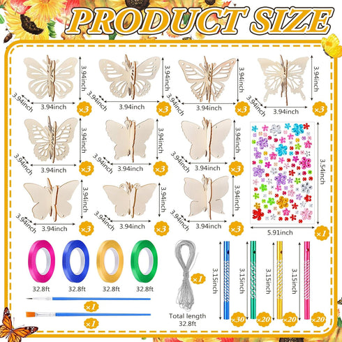 GlikCeil 30 Pack Summer Butterfly Wind Chime Making Kit Spring Make Your Own Wooden DIY Butterfly Wind Chime Arts