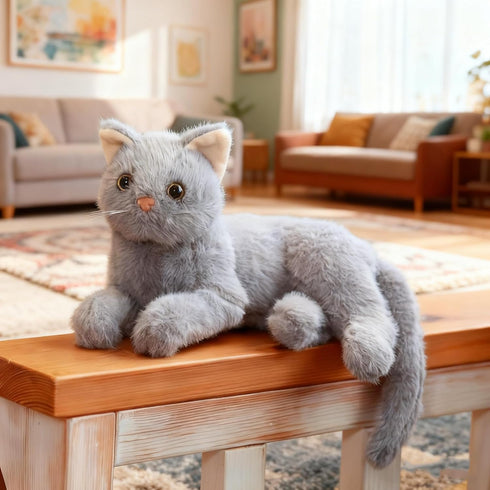 TUKVESZE 12 inch Gray Cat Plush Soft Plush Cat Toy, Realistic Black Cat Stuffed Animal Gifts for Boys and Girls (Gray)