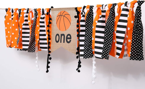 1st WAOUH Basketball Highchair Banner - High Chair Banner for Birthday, Cake Smash Photo Prop, Fabric Rag Garland