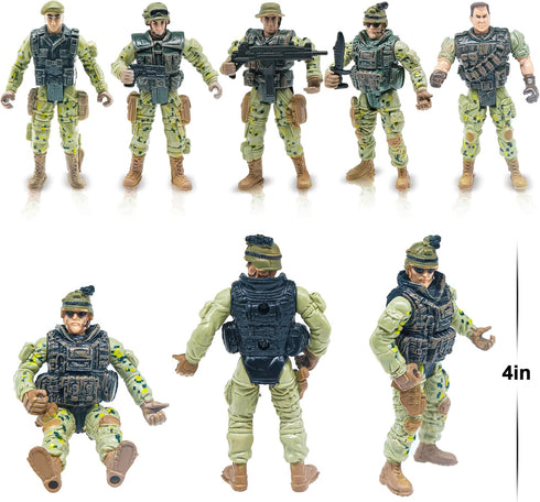 US Army Men Action Figures with Military Vehicles Playset, Toy Soldiers with Trucks, Helicopter for Kids