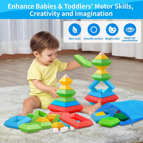 Montessori Toys for 1-4 Year Olds, 30Pcs Building Blocks Stacking Educational Toys, STEM Sensory Gifts for Kids Age