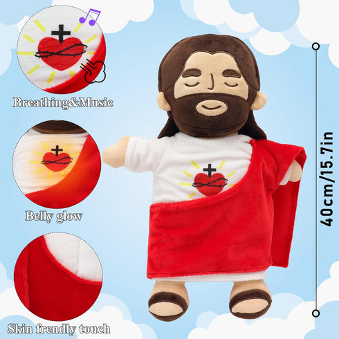 Yelakey Jesus Plush that Breathes, Jesus Stuffed Doll with Glow&Songs, Easter Toy Savior Doll for Church Sunday School