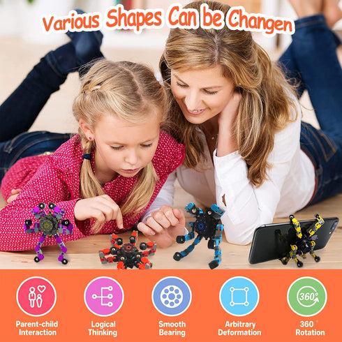 12 Pack Funny Sensory Fidget Toys, Deformable Chain DIY Robot Spinners for Stress Relief, Birthday Gifts, Goodie Bag