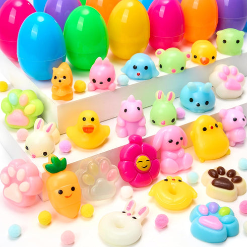 JOYIN 24 Pcs Easter Eggs Prefilled with Squishy Toys, Cute Mochi Toy
