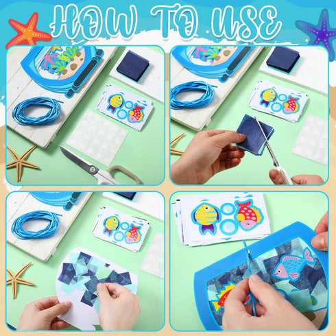 24 Sets Fishbowl Paper Crafts for Kids, DIY Aquarium Tissue Paper Sign Craft Kit, Fun Home Activities (4 Styles)