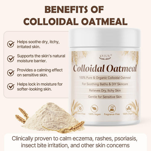 IOUFCIY 100% Colloidal Oatmeal, Pure Natural Colloidal Oatmeal Powder for Itchy-Feeling, Dry, Sensitive Skin, Ideal