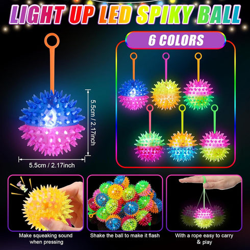 60 18 2.17'' Sotiff Pcs Pcs Light up Ball Spiky LED Ball Bouncy Glow in the Dark Party Favor Stress Relief Flashing