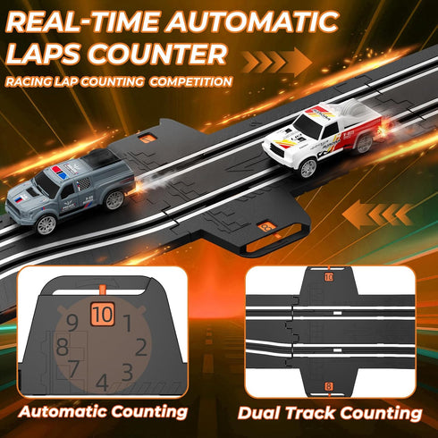 2-in-1 Sets 2 Counter 8-12 Slot Car Race Track - Electric Race Car Track with High-Speed Racing Cars, Dual Racing Game