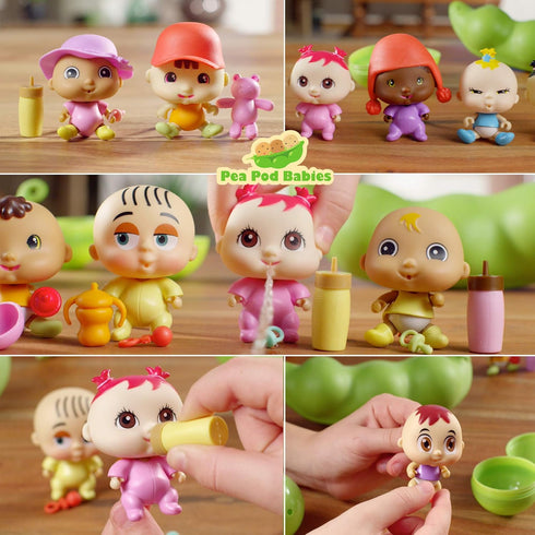 Pea Pod Babies Bundle (Set of 4) - Collectible Mystery Surprise Toys with Mini Baby, Clothing, Accessories