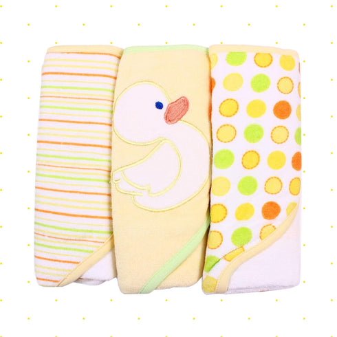 Set Set, Pack 3, Spasilk Hooded Towel for Newborn Boys and Girls, Soft Terry Towel of Yellow Duck