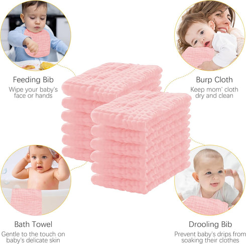 Lovely Care 12 Pack 100% 20''x10'' Muslin Burp Cloths Cotton Muslin Cloths Large Extra Soft and Absorbent Baby Burping