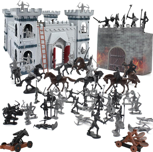 Medieval Castle Knight Toy Soldier Army Figurines, DIY Assembled Cavalry with 36 Soldiers for Boys