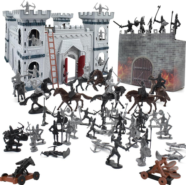 Medieval Castle Knight Toy Soldier Army Figurines, DIY Assembled Cavalry with 36 Soldiers for Boys