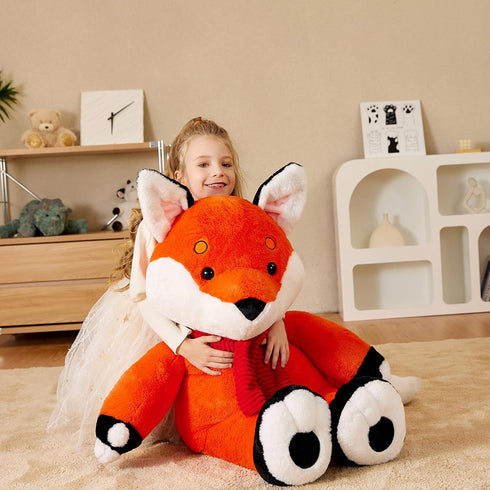 EARTHSOUND Giant Fox Stuffed Animal Plush Toy - Large Realistic Jumbo Soft Toys, Cute Huge Fluffy Plushy Gift for Kids