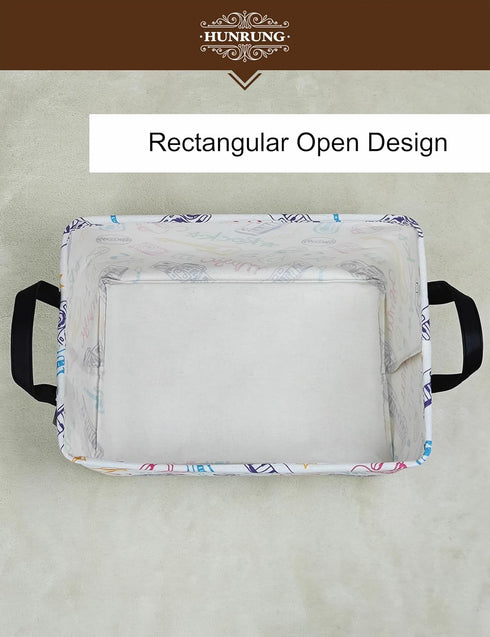 HUNRUNG Rectangle Storage Basket Cute Canvas Organizer Bin for Pet/Children Toys, Books, Clothes Perfect