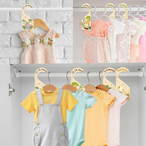 8Pcs Closet Closet (0-24 R HORSE Safari Baby Dividers, Double Sided Nursery Hanger Dividers Wood Baby Size Organizers