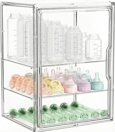 Baby Bottle Storage Organizer for Countertop, Large Clear Bottle Organizer, Baby Bottle