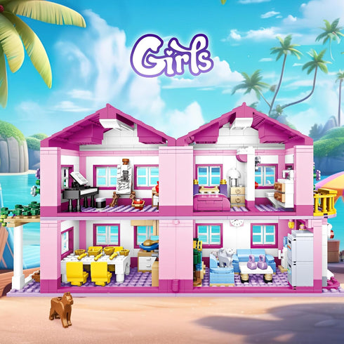 Pink Girls Summer Villa Friends Building Set | 1018 PCS Compatible with Lego Friends | Educational Toy for Kids Age 8-12