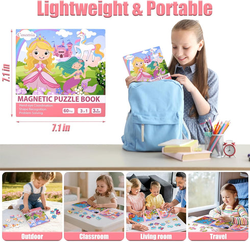 3-5, 3-in-1 4-6, Magnetic Puzzles for Kids Princess Unicorn Mermaid Travel Puzzles for Kids Ages Car Airplane Road Trip