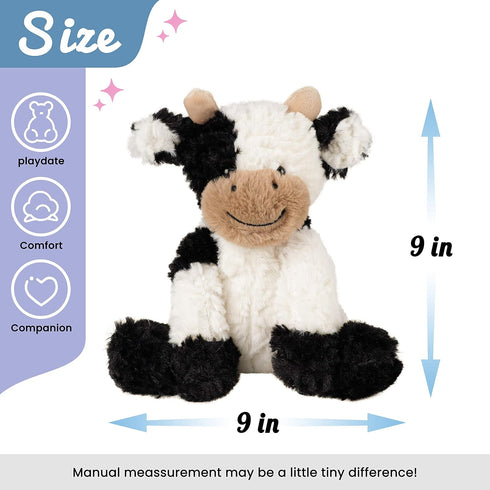 Hopearl 9'' Adorable Plush Cow Toy Floppy Dairy Cattle Soft Stuffed Animal Cute Birthday Gifts for Kids, Boys, Girls