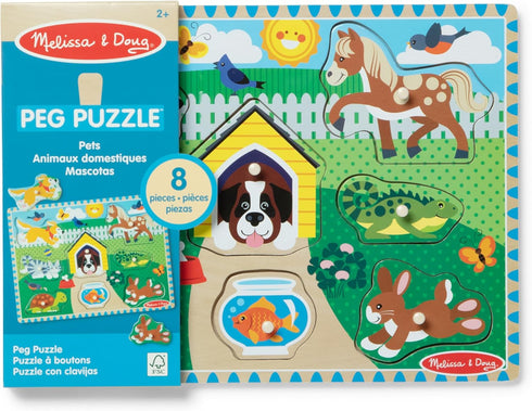 Melissa & Doug Pets Wooden Peg Puzzle, 8 pcs
