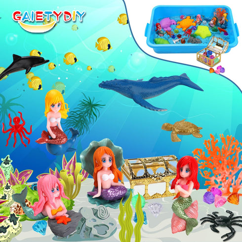 2.2lbs 3 4 5 6 7 8 GAIETYDIY Mermaid Sensory Bin for Girl, Magic Sand Art Kit with LED Light, Sensory Sand, Ocean Sea