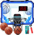 Indoor Basketball Hoop for Kids, Mini Hoop with Remote Control, 7-Color LED Lights & 3 Balls, Over Door