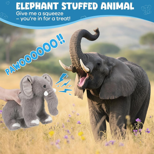 SnugBibble Elephant Plush Stuffed Animal with Multiple Realistic Sounds Soft Cuddly Toy for Kids & Adults Fun Gift