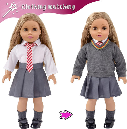 18 Inch Doll Clothes and Accessories - Halloween Magic School Uniform Costume Set with Outfit & Shoes