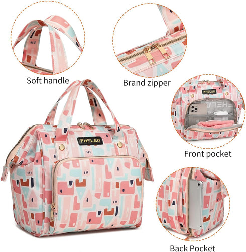 Pink Small Diaper Bag Backpack, Waterproof Multi-Function Mini Tote Maternity Travel Backpack with Insulated Pockets