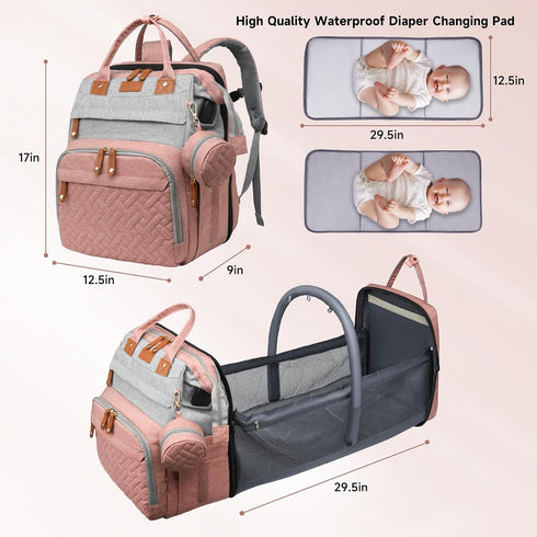 AHNTTGS Backpack Baby Diaper Bags with Changing Station, Large Capacity Diaper Bag for Moms Dads with USB Charging