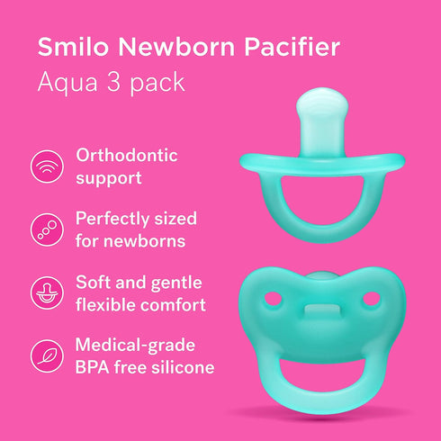 3 Pack 0-2 Smilo Newborn Baby Pacifier - of Orthodontic Pacifiers for Babies from Months - Expands to Support The