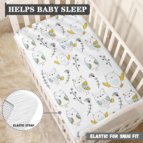 Winpema 28"x52" Owls and Flowers Fitted Crib Sheet Owl Baby Crib Sheet Fit Standard Crib and Toddler Mattress,Crib