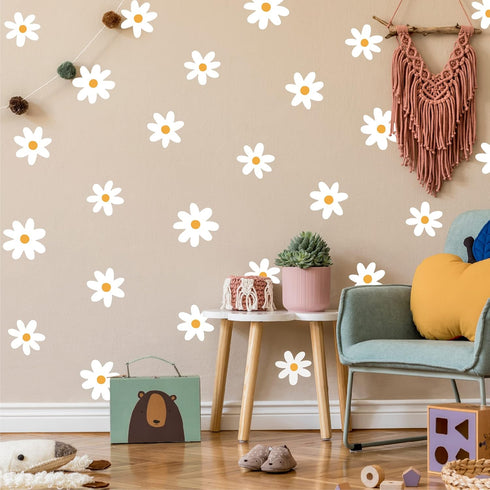 A Room with Flower Vinyl Daisy Wall Decals, Peel and Stick Floral Stickers for Nursery Home Decor