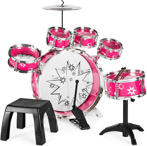 Best Choice Products 11-Piece Kids Beginner Drum Kit, Musical Instrument Toy Drum