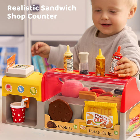 lalalark Playset 40+ 3+ Toss 'n Toast Sandwich Restaurant for Kids, Pieces Pretend Food with Interactive Magic Slicer