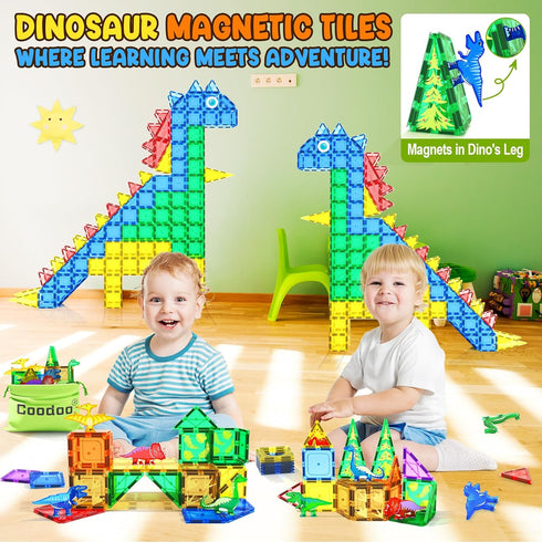 3+ Coodoo Dinosaur Toys Magnetic Tiles - Magnet Building Blocks for Toddler Kids Toys STEM Sensory Outdoor Toy for Year