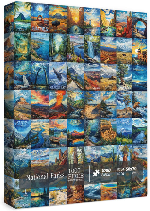 National Parks Puzzle Art Puzzles for Adults 1000 Pieces, Painting Jigsaw Puzzles Van Gogh National Park Puzzles, Volcano Yellowstone Travel Puzzles for Adults Scenery Puzzle
