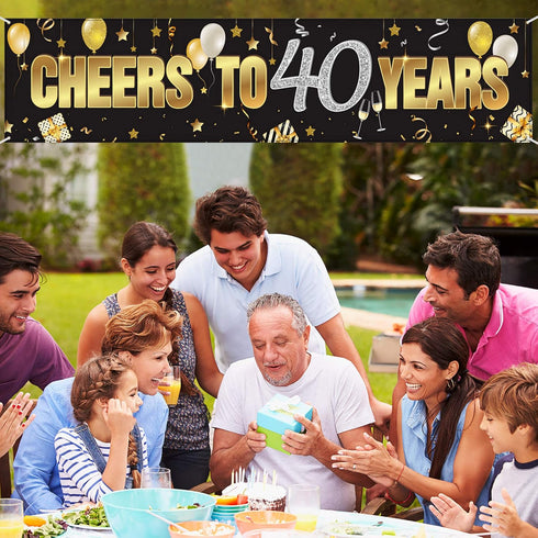 40th Birthday Banner, Happy 40th Birthday Cheers to 40 Years Sign, Gold Glitter Birthday Decoration Supplies
